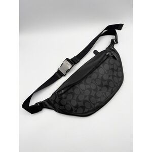 Coach Men Charcoal/Black Signature Canvas &Leather Warren Belt Bag (78777)
